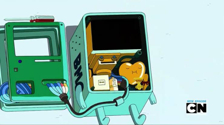73 - AMO's destroyed body(Also, BMO's golden heart on the stool nearby. I completely forgot about it.)