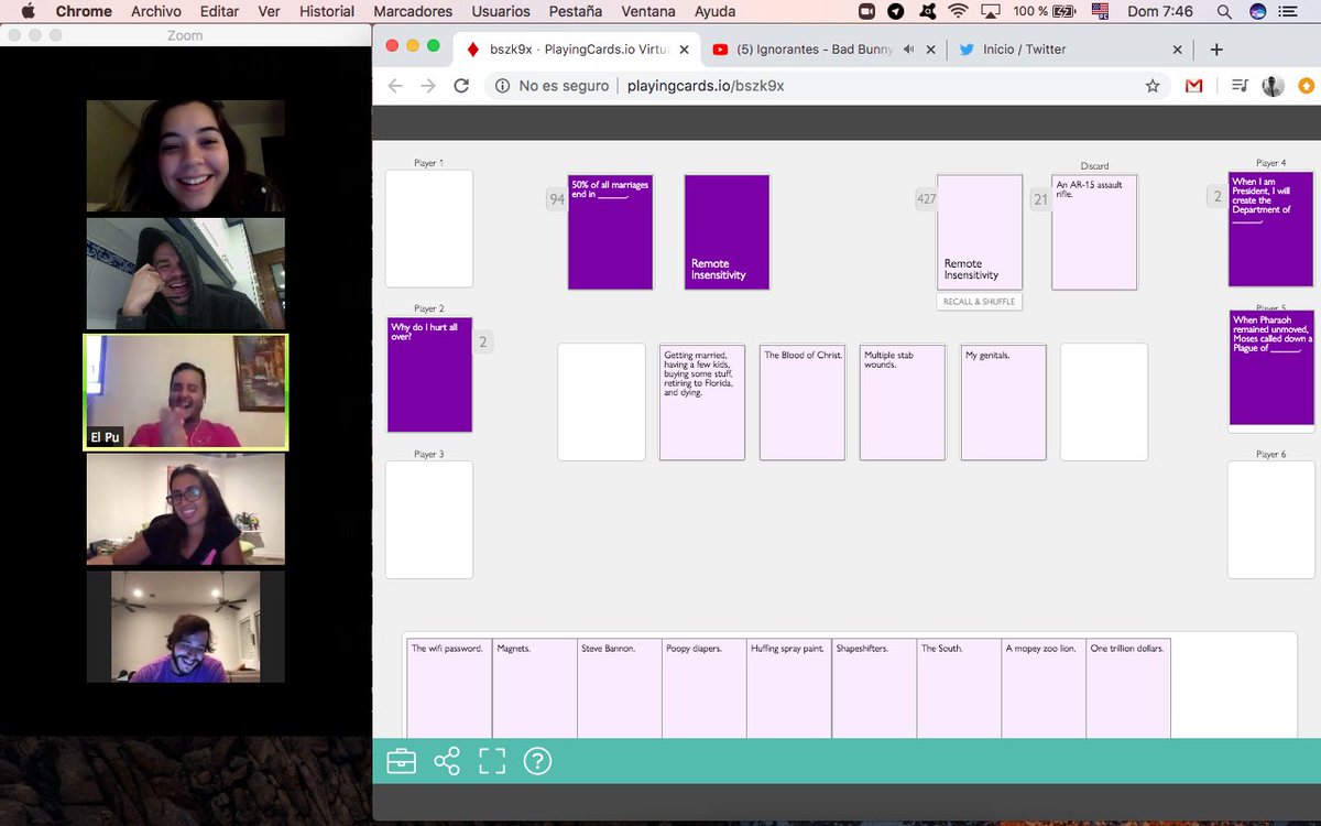 SafelnTheSound's tweet photo. Juego Cards Against Humanity con @andreeatcoco @ricardsoh @elysebastian y #LauraP https://t.co/kL3NWhVD5d