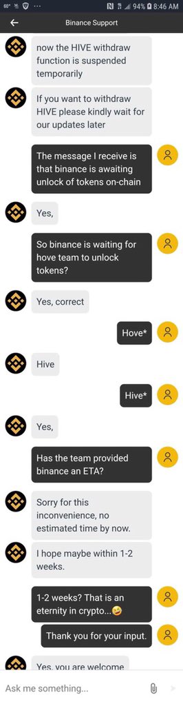 hiveblocks's tweet photo. After countless complaints made daily in the #Hive telegram, we want to address claims made by @binance customer support.

Binance is not “waiting on Hive to release their funds.”

They locked up their users funds when they participated in the #SteemHostileTakeOver 

🧵... https://t.co/10maBJS2YS