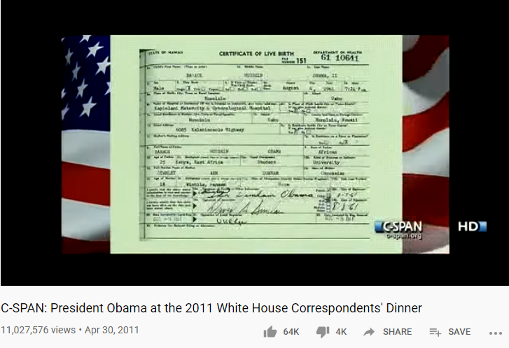 13/April 30, 2011 - President Obama gives speech at the WH Correspondents Dinner at the Washington Hilton. He started in 'roast' mode and made fun of "Birthers" (birth video), himself, Fox News, NPR, Matt Damon, Bachmann/Pawlenty, Huntsman, & Romney.