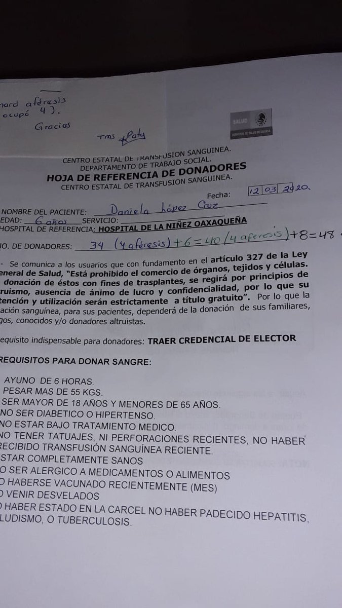 Estado20's tweet photo. #ServicioSocial
Se solicitan donadores de sangre para la niña Daniela López Cruz de 6 años de edad que se encuentra internada en el Hospital de la Niñez Oaxaqueña. Para los que puedan ayudar, favor de acudir al Centro Estatal de Transfusión Sanguínea. https://t.co/nr3PnroWbB