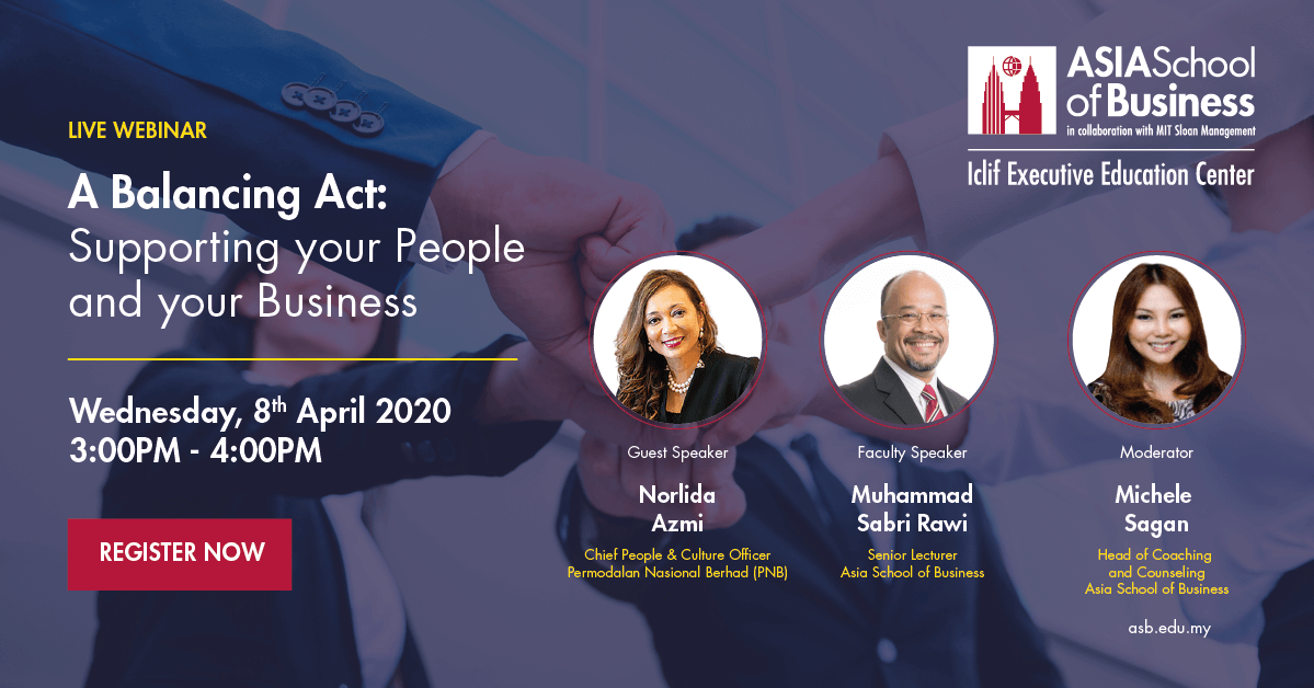 ASBedu_official's tweet photo. #ASBwebinars #AskASB
Chief People &amp; Culture Officer of PNB, Norlida Azmi will be joining us on Apr 8, on our next COVID-19: The Day After Tomorrow dialogue series as we discuss “A Balancing Act: Supporting your People and your Business”. Register here: https://t.co/abxgGOLzsF https://t.co/TaIvaLw1o1