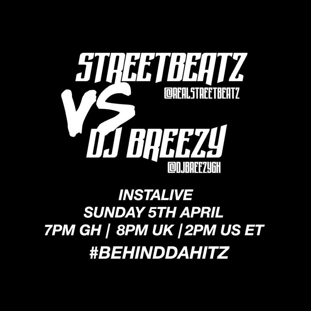 kojoayitey's tweet photo. Profile: #BehindDaHitz 
@realstreetbeatz vs @iamdjbreezygh 

Sun 1900 April 05, 2020.
IG Live.
#Hiplife #Azonto #Afrobeats

Short Thread: 👇 https://t.co/PBltis3M2B