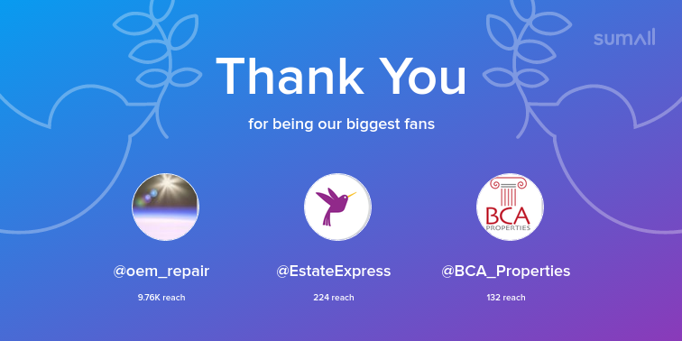 MJKies's tweet photo. Our biggest fans this week: oem_repair, EstateExpress, BCA_Properties. Thank you! via https://t.co/NqNfMzzdFd https://t.co/oYhLwinaTw