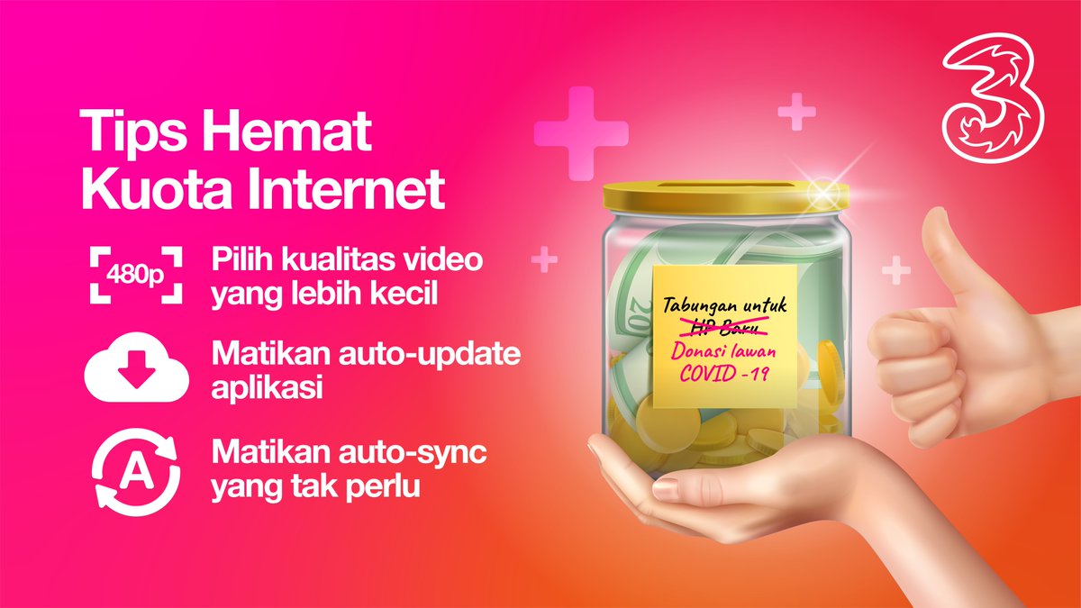 3CareIndonesia's tweet photo. Hemat itu bisa makin disayang pacar dan orang tua. Termasuk hemat kuota biar #OnTerus selama #dirumahaja. Setuju, gaes? Hihihi
Nih, caranya biar hemat kuota supaya tetep disayang sama para kesayangan kamu. #3CareForYou #3CareIndonesia https://t.co/avTEdHPoHf