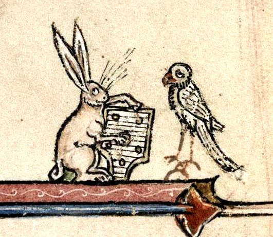 The Performer - Rabbit playing the dulcimer to a bored bird [Boulogne-sur-Mer, BM, MS 130]