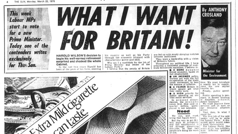 Tony Crosland – Environment Minister – outlined his candidacy:He claimed ‘the people are fed up with empty slanging matches between politicians…They want a leadership with a vision for Britain’s future’