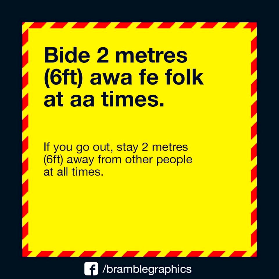 JMScotAmb's tweet photo. Keeping the spirits high, here is some fine advice to help keep safe during the #coronavirus #covid19 outbreak in the north easts finest #Doric. As they say “Fit ye need to dee” #Aberdeen #Aberdeenshire https://t.co/ec55iHhGSA