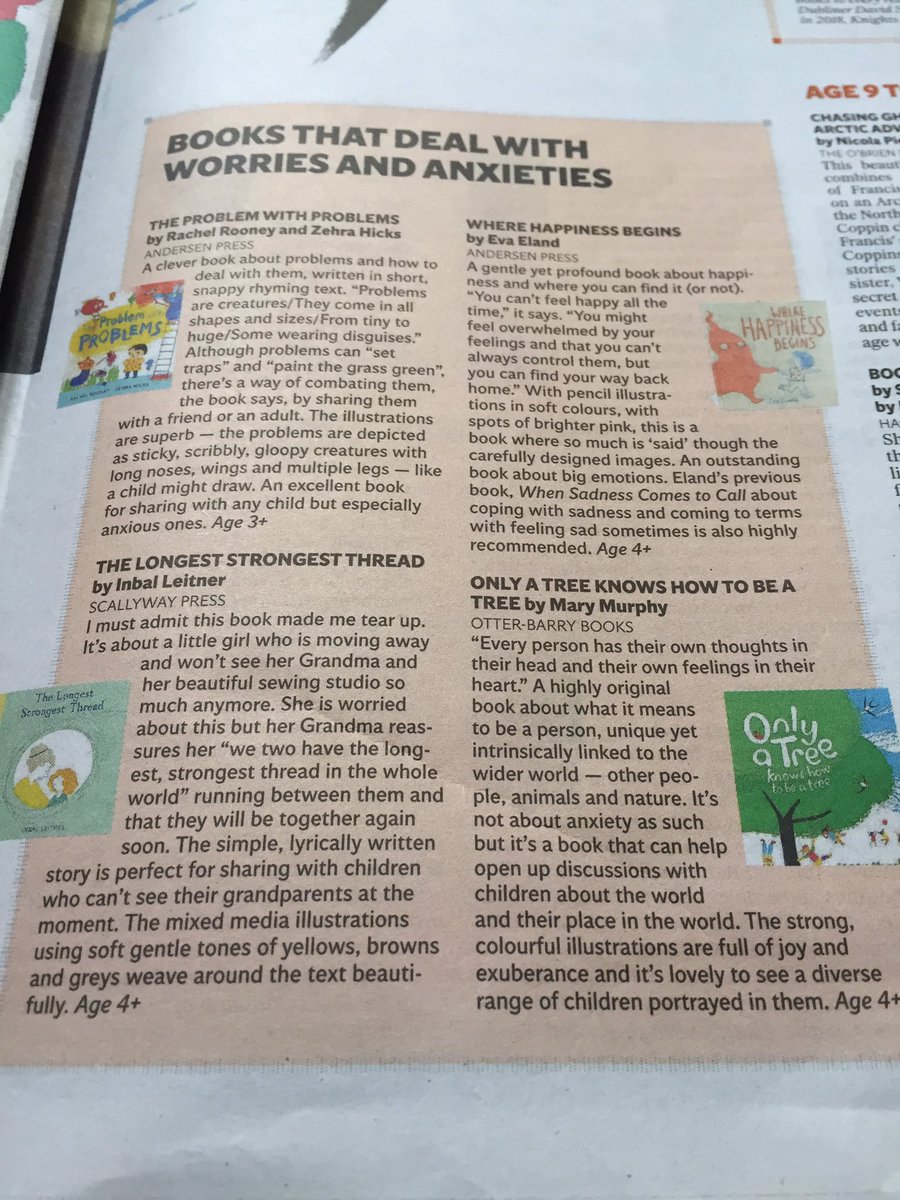 zehrahicks's tweet image. Thank you @sarahwebbishere @ReviewIndo for your wonderful review of #TheProblemWithProblems in The Irish Independent yesterday. The 1/4 Irish in me is tingling with delight. Among fine company too. @EvaEland @inbal_leitner @RooneyRachel @AndersenPress @FelicityTrew @CarolineAgent