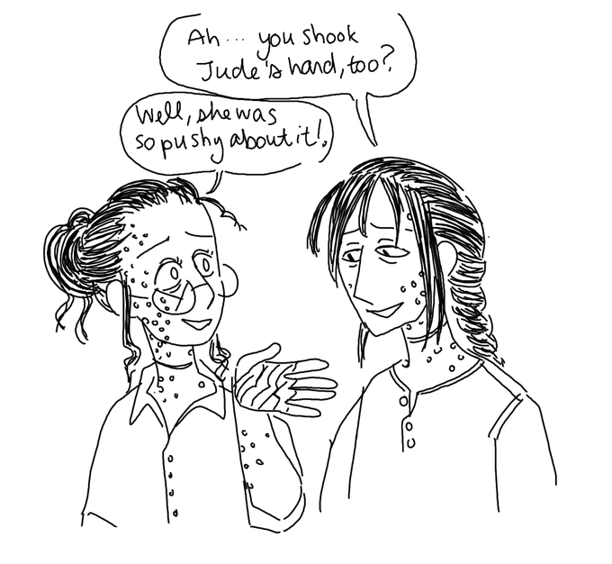 this doodle came out nice so i'll put it here.  anyway what if jon and archivist!sasha got to meet in the middle of their respective apocalypses #magnuspodspoilers 