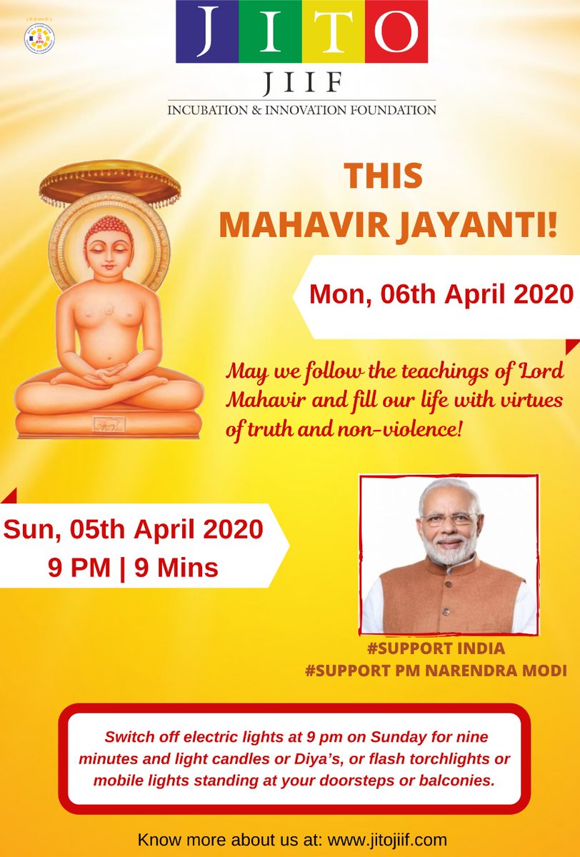 jitojiif's tweet photo. “Amid the darkness spread by the corona pandemic, we must continuously progress towards light and hope,”
#JIIF Family wishes you all a very Happy Mahavir Jayanti in advance and appeals to you all the citizens to support #PM #NarendraModi https://t.co/ZnNhJ5HqpM
