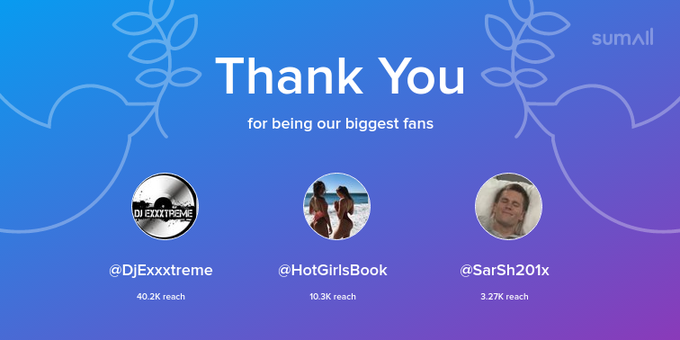 Our biggest fans this week: DjExxxtreme, HotGirlsBook, SarSh201x. Thank you! via https://t.co/A1vpqAjixD