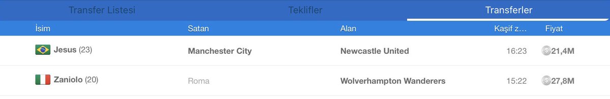 ŞOK TRANSFER!!!
G.JESUS NEWCASTLE UNİTED’A TRANSFER OLDU. BAŞKANDAN TRANSFER AÇIKLAMALARI BEKLENİYOR. 
<a href="/yusufmirr58/">Yusuf Mir</a>