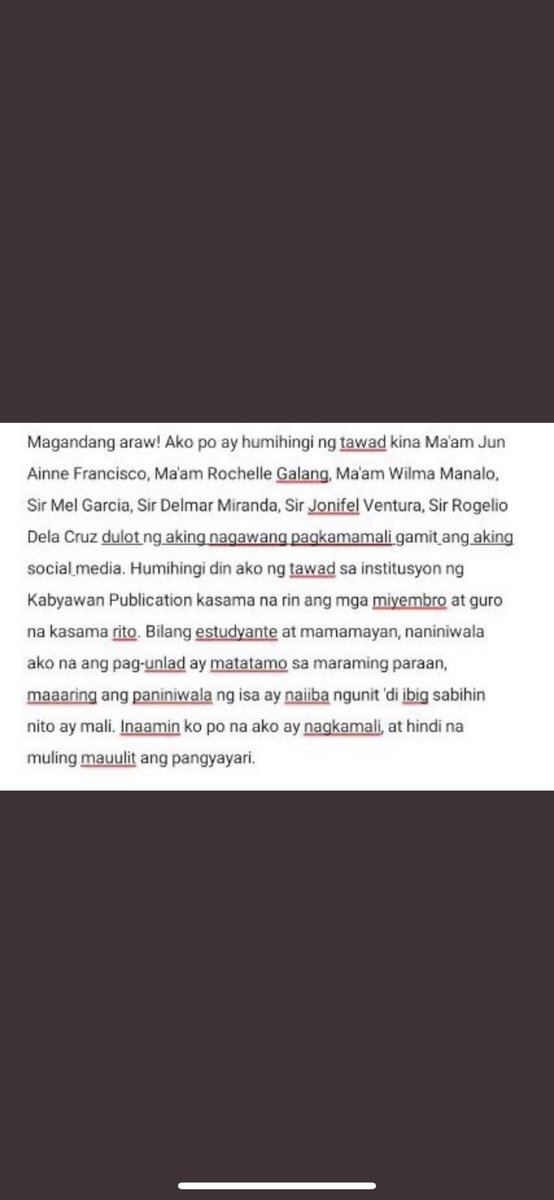 What Joshua Molo’s ex-teachers & the brgy tanods did to him was revolting. 

They tried to strip him of his dignity & right to free speech by having him issue a public apology... for what?  

For criticizing the government. 

Molo is the EIC of the Dawn, UE College newspaper.