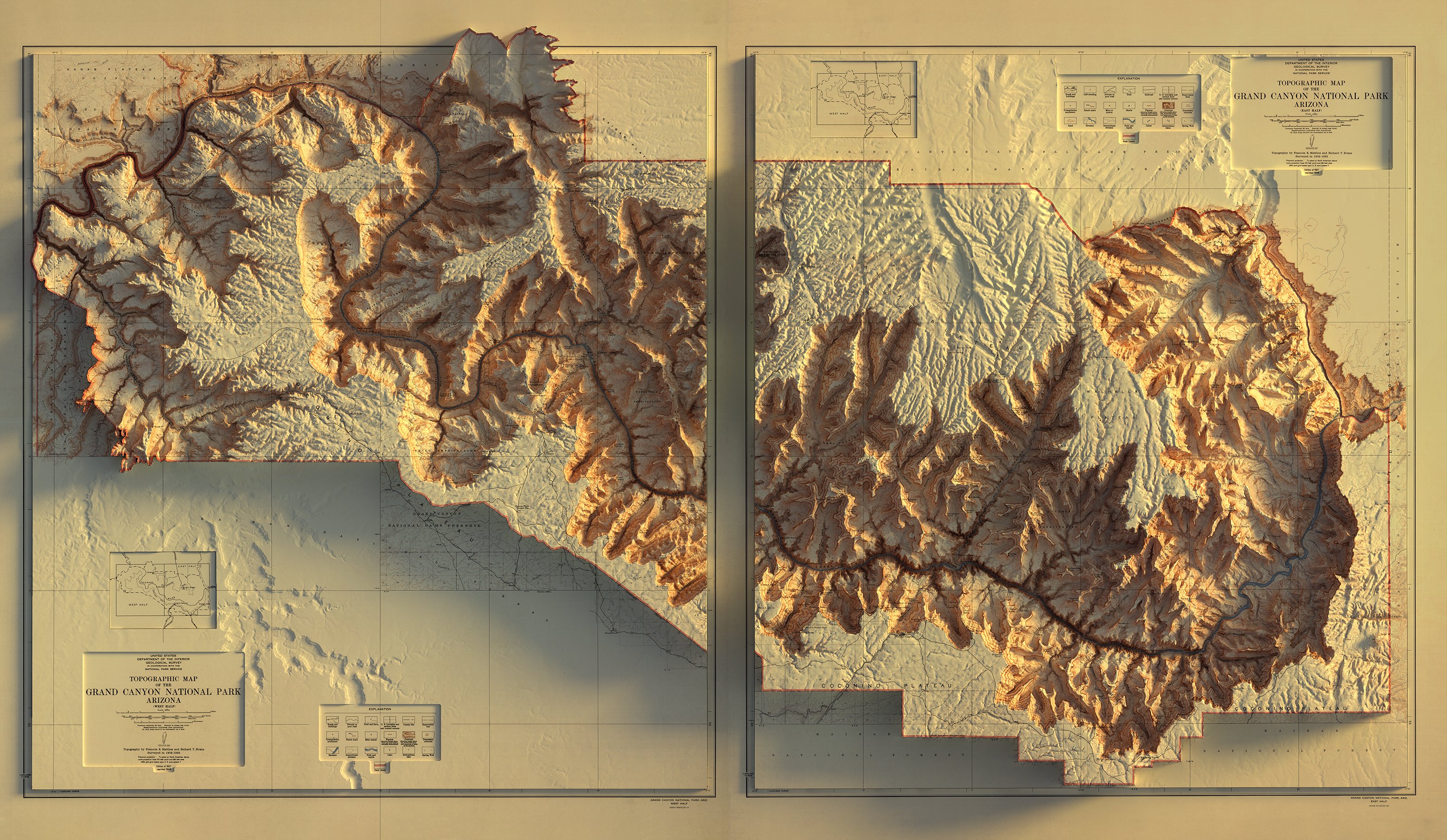 Geo_Spatialist on X: 1948 USGS Topographic Map of the Grand Canyon  National Park, Arizona (East and West Halves) In three flavors today -  Clear, Cloudy and Foggy. This has been one of