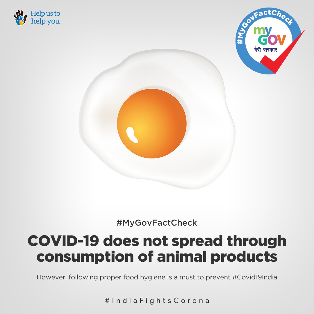 ABTL_Info's tweet photo. #Covid19 FACT CHECK
There is no scientific evidence that consuming animal products which are well cooked can cause #COVID19. Don’t fall for the misinformation! Stay Informed, Stay Safe! #IndiaFightsCorona #MyGovFactCheck https://t.co/UpDWzjTBQ5
