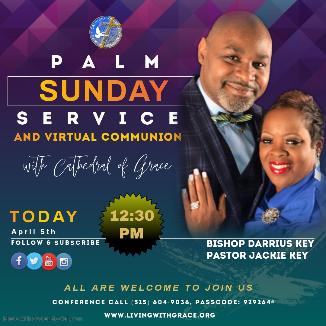 ladyjackiekey's tweet photo. Blessed be the Rock of our Salvation on this Palm Sunday!  For today's Online Worship and Virtual Communion Service, grab your Grape Juice and Saltine Crackers as we remember the Lord's suffering.  Get ready for today's message that will be delivered by Bishop Darrius Key! https://t.co/12L6HosTsh