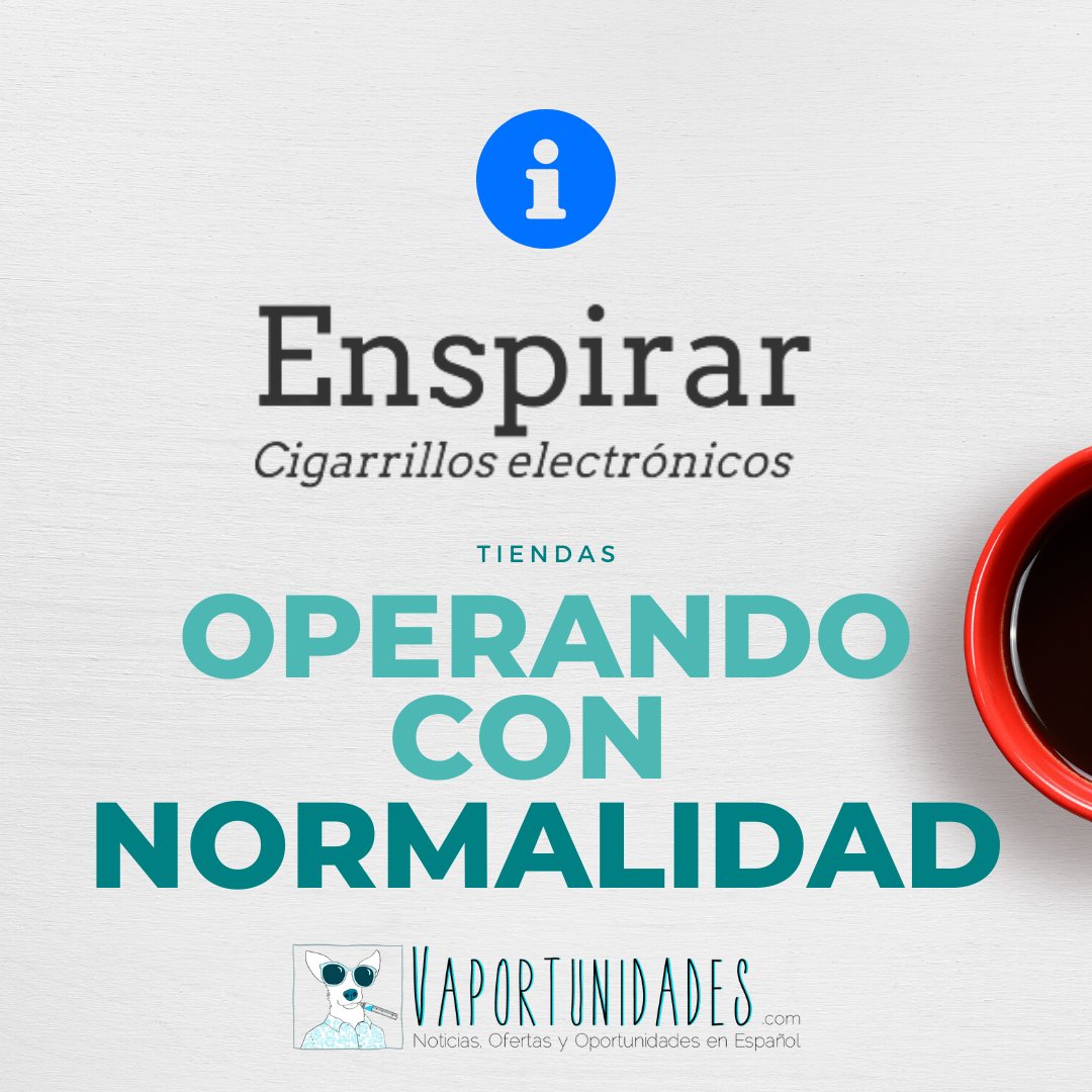 Sabemos que este encierro forzoso es complicado. Por eso es fundamental tener provisiones vaperiles. Por eso, hoy, contamos con la inestimable colaboración de nuestros amigos de ENSPIRAR. 
vaportunidades.com/enspirar-opera…