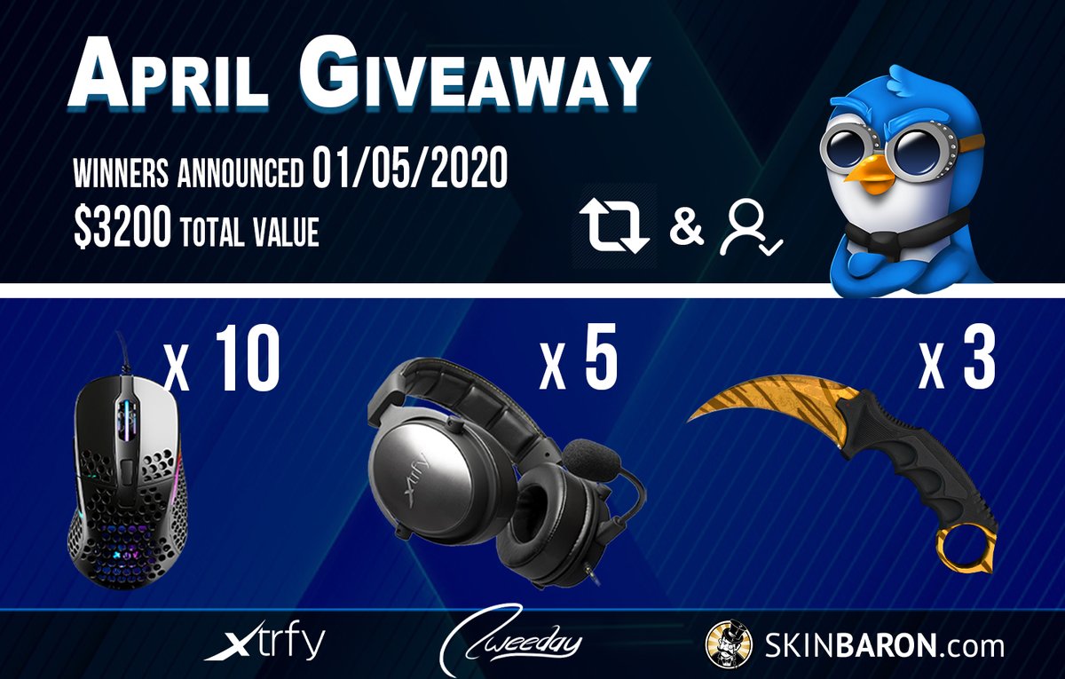 ‼️ April 2020 Giveaway ‼️ 3x Karambit Tiger Tooth (FN) 👉skinbaron.com/partner/tweeday 10x Xtrfy M4 Mouse (Black) + 5x Xtrfy H1 Headset 👉xtrfy.com/mice/m4/ RT + FOLLOW Tell me what prize you want :) 18 people will win this month! 🔗Enter here: bit.ly/april20twee #ad