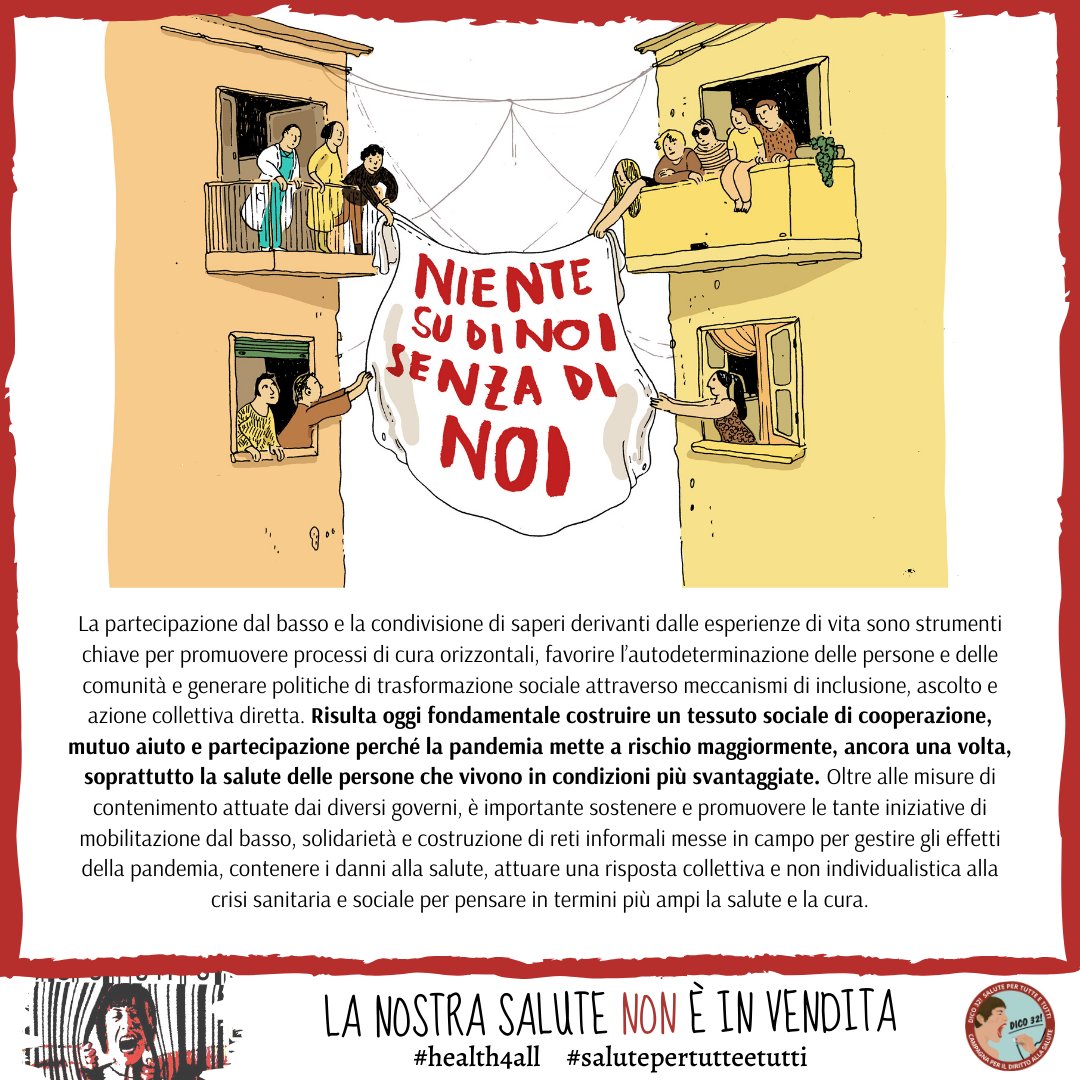 chiarezza_b's tweet photo. #7april - Italian campaign #health4all message #5 - Participation + sharing of experiential knowledges are key to promote health. We must support bottom-up initiatives that build solidarity to organise a collective response to the crisis @phmeurope https://t.co/KLA0B5uysZ https://t.co/oWhGmghZdT