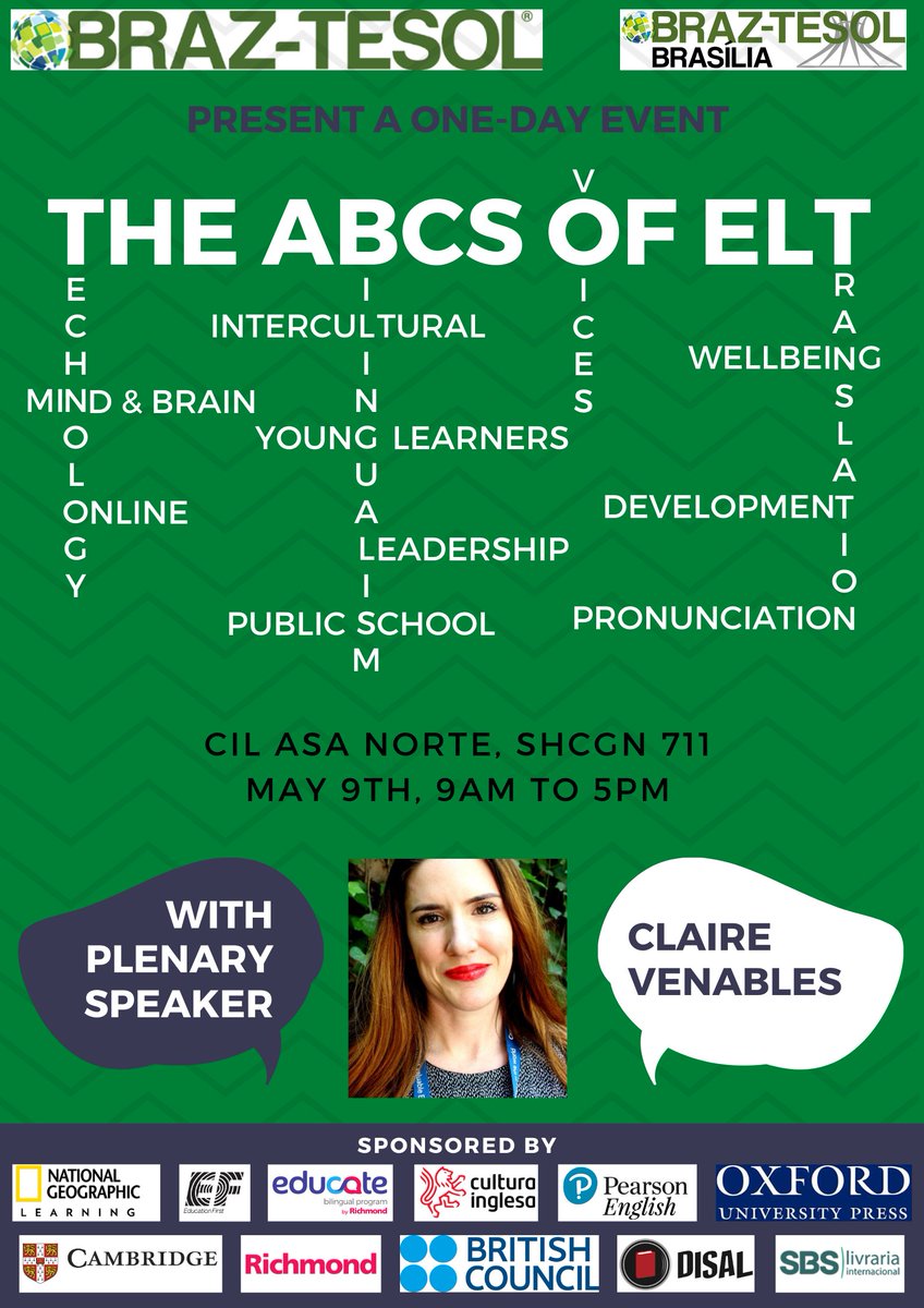 braztesolbsb's tweet photo. We are delighted to announce our pleanay speaker for our two-day BRAZ-TESOL Brasilia webinar event on April 9th and 10th - Claire Venables.
Have you sent your proposal yet? The deadline to submit is April 9th. https://t.co/L2zMRC3KQP