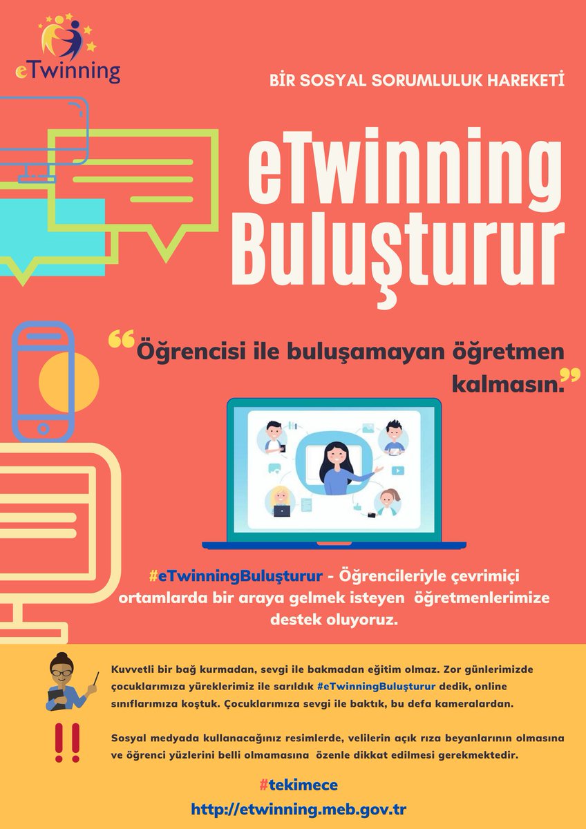 Kuvvetli bir bağ kurmadan, sevgiyle bakmadan eğitim olmaz. Zor günlerde çocuklarımıza yüreklerimizle sarıldık. #eTwinningKavuşturur dedik, online sınıflarımıza koştuk. İlk etapta gönüllü 1346 öğretmenimizle eğitim hareketimize başlıyoruz. 
<a href="/ziyaselcuk/">Ziya Selçuk</a> <a href="/adnanboyaci/">Adnan BOYACI</a> @mhbucuk