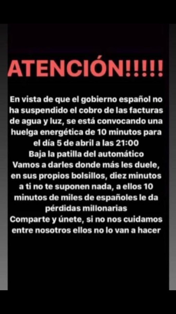 Hanakostay's tweet photo. Hoy a las 21:00 #huelgaenergética durante 10minutos #domingo #españa #cuarentena https://t.co/SO4XF3YfEJ