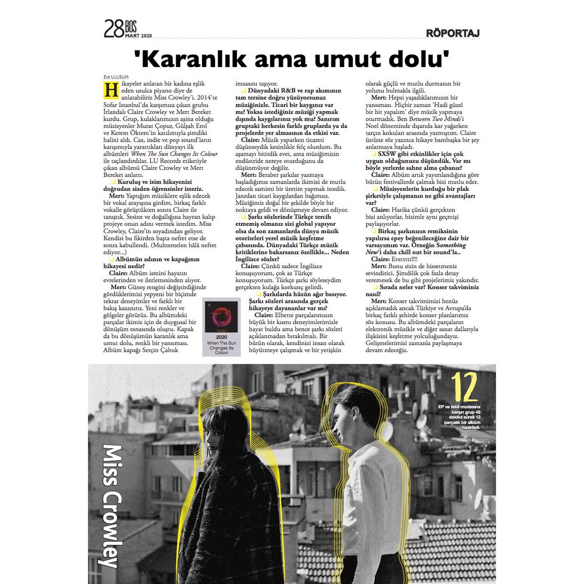 misscrowleynews's tweet photo. Yes it’s unsettling times, but hope is all we need. Stay optimistic! “Melancholic but hopeful” our debut album story is on @yellow_bos 
_

Böyle zor zamanlarda tek ihtiyacımız umut. İyimser kalın! “Karanlık ama umut dolu” albüm hikayemiz Back on Stage’de. https://t.co/KXPXpLsxiL