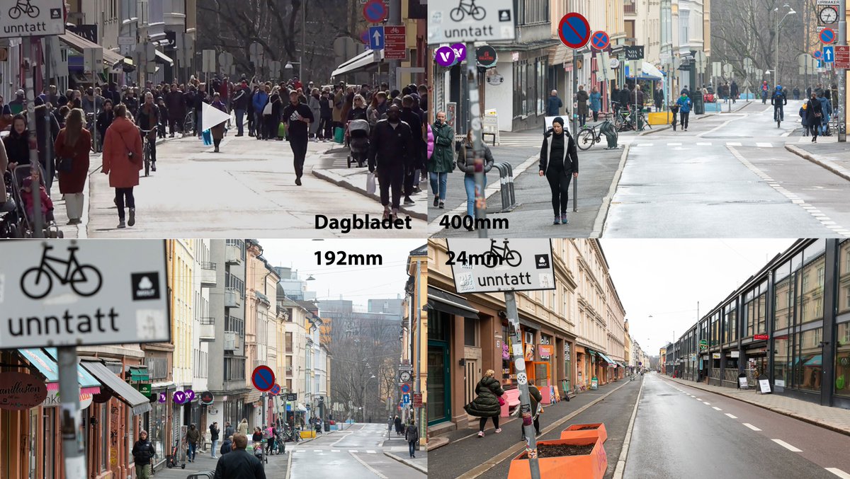 Dette gjør brennvidden på objektivet med bilder. Legg merke til hvor nært treet hele nede ved elven er på <a href="/db_nyheter/">Dagbladet</a>-bildet. Min største objektiv 400mm. Ikke engang dette klarer å fortette nok. Så folkene på Dagbladets bilde er åpenbart ikke så nærme hverandre.