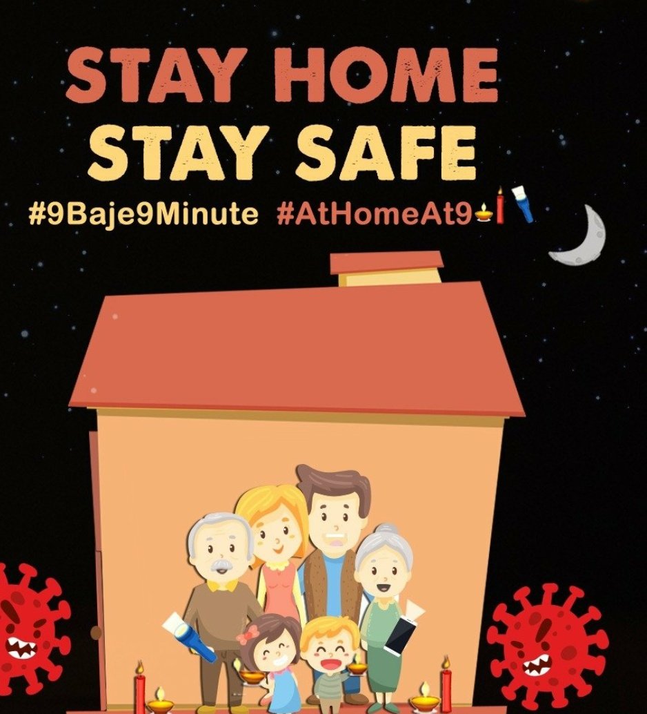 ICPAM_MUMBAI's tweet photo. Tonight at 🕘9,  let's be a part of the collective resolve of 130 crore Indians illuminating the fight against the darkness of coronavirus

let's observe strict S O C I A L    D I S T A N C I N G and Stay #AtHomeAt9🪔🕯️🔦

#IndiaFightsCorona #9baje9minute https://t.co/aso29MiyjB