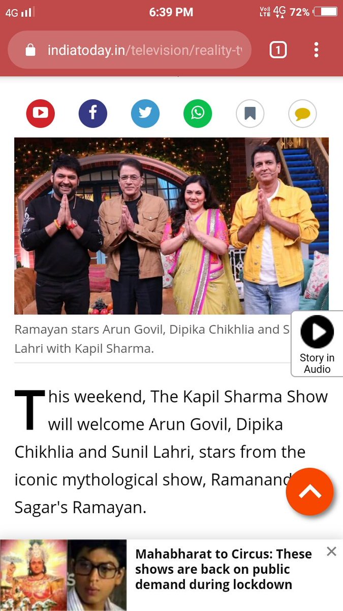 ArvindBaldania's tweet photo. @KapilSharmaK9 @yboradhara @theskindoctor13 @lalji11 @sanghaviharsh @DGPpisces @arungovil12
Dear Sir, I think u already know that Ramayan will be Re-Telecast. That's why  Ramayan actor done advance promotion  on Kapil Sharma show on 7Mar Ep No 120Just Thinking 😀 #StayHomeIndia https://t.co/CeYdNE0ode