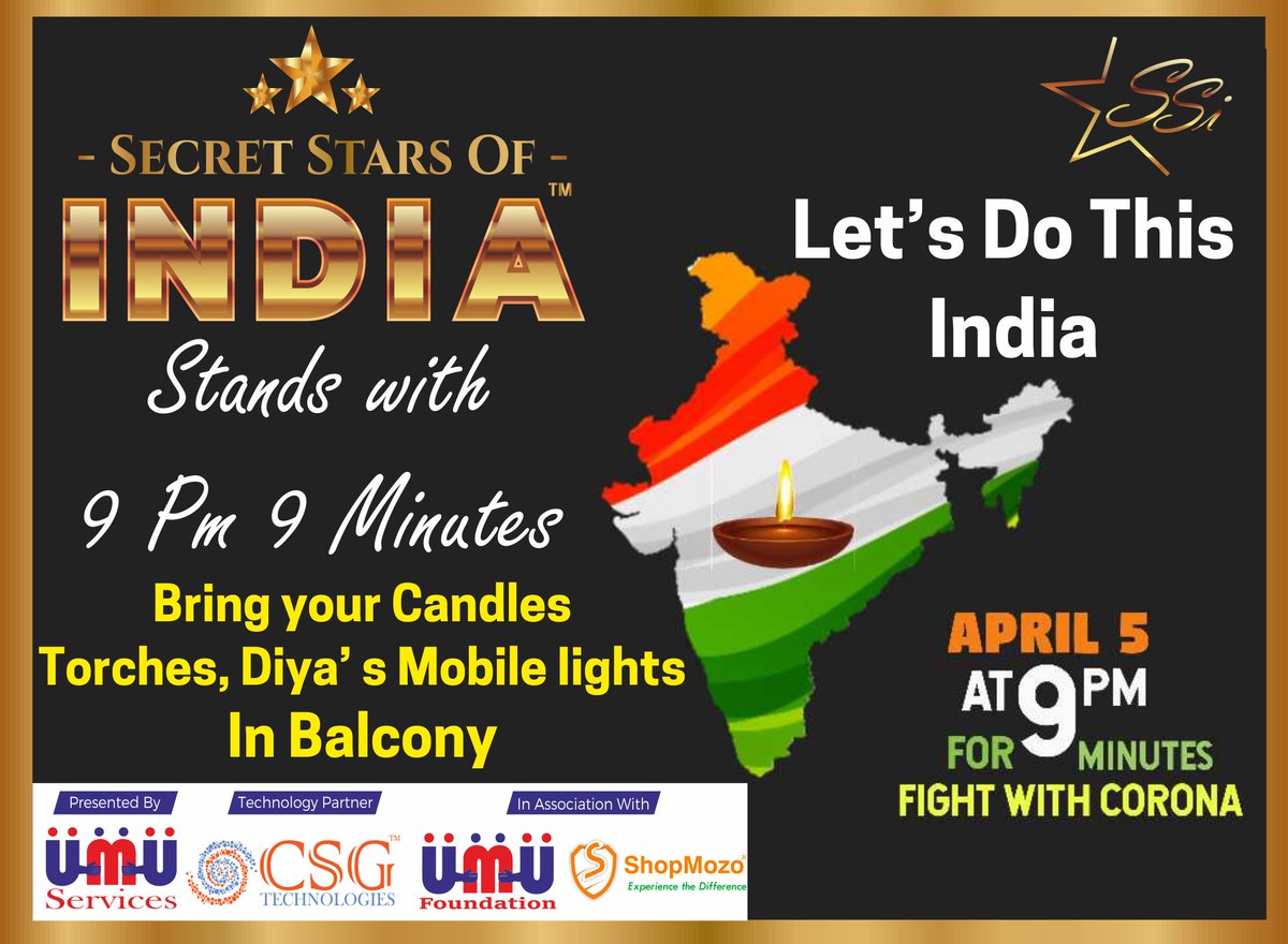 MahenderSaluja's tweet photo. Secret Stars of India Stands with #9เคฌเคเฅ9เคฎเคฟเคจเค
Lets come in the Balcony
#IndiaFightsCorona #9baje9mintues #NarendraModi #9bje9minutes #Covid19India #mahendersaluja #secretstarsofindia #secretstars #umadeus #umadeusfoundation #umadeusservices #csgtechnologies #shopmozo https://t.co/W7TOXUyYHc