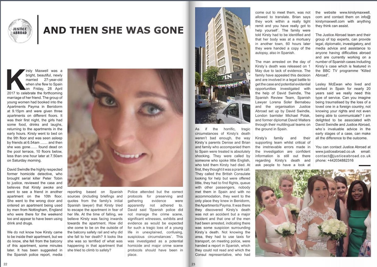 kirstydeathhelp's tweet photo. DOUBLE PAGE FEATURE REGARDING KIRSTY'S DEATH
Please share the link &amp;scan of this Baywatch SPAIN @baywatchspain double page ( pages 22 &amp; 23) feature on #kirstymaxwell #killedabroad #Benidorm #Spain &amp;the FB link below @expertsabroad 
https://t.co/6SQISbU0P0 
https://t.co/K3JqqLesDK https://t.co/HLDrvxdccG