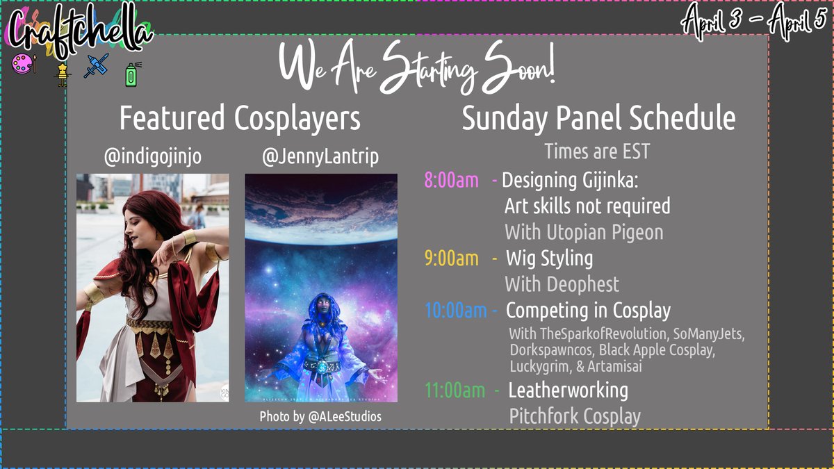 Cowbuttcrunchie's tweet photo. Catch the next eight hours of @craftchella content at https://t.co/FT0oqvP8eI!

With panels brought to you by @Utopian_Pigeon @ImDeophest @SoManyJets @blkapplecosplay @LuckyGrim @artamis_ai @PitchforkCP @StarsCassiopeia @CanvasCosplay @LutaviaCosplay https://t.co/4goCkvhkdj