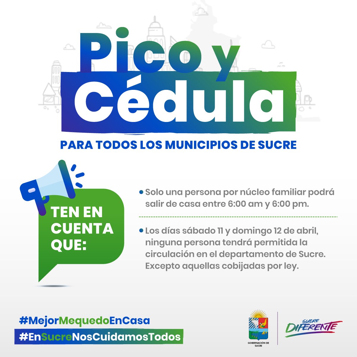 GobSucre's tweet photo. Desde mañana este será el #PicoYCédulaUnificado que empezará a regir en todos los municipios de Sucre. ¡Comprometidos evitaremos la propagación del COVID-19!

Por mí, Por tí, Por Todos.
#MejorMeQuedoEnCasa
#EnSucreNosCuidamosTodos https://t.co/mwdXi79Wz6