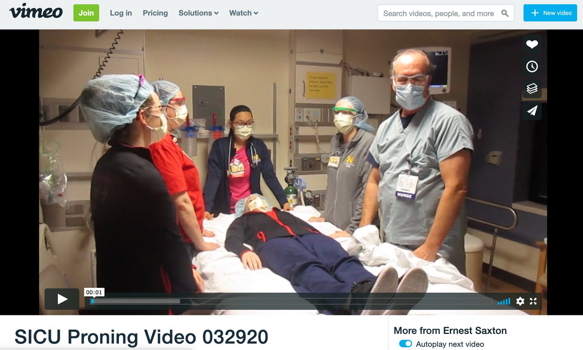 6 /  #COVID19 Safely placing patients on mechanical ventilation into prone positioning  https://vimeo.com/401852350   #MedED  #FOAMed