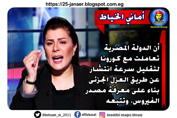 أماني الخياط أن الدولة المصرية  تعاملت مع كورونا  لتقليل سرعة انتشار  عن طريق العزل الجزئى  بناء على معرفة مصدر  الفيروس، وتتبعه