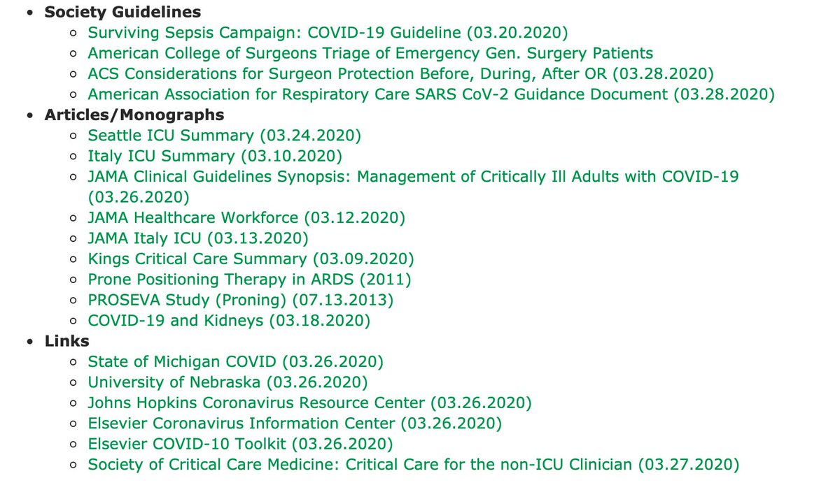 7 / Additional  #COVID19 guidelines, including those from other institutions and national societies have been linked here as well:  http://www.med.umich.edu/surgery/mcccn/   #MedED  #FOAMed