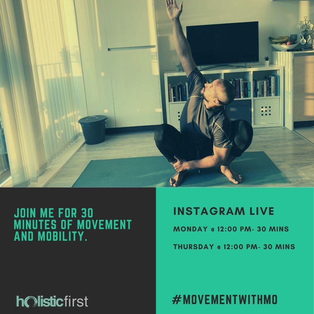 HolisticFirst's tweet photo. Join us on Monday at 12pm BST for a live session on movement and mobility on IG: https://t.co/GdptxfcsIy

 #MovementwithMo
#homeworkouts https://t.co/JU4AosztWw