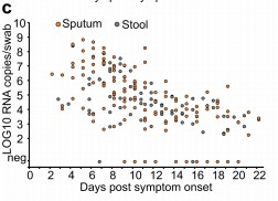 The issue of stool remains a mystery. Very high level of RNA in stool for weeks after symptom onset. And yet no live virus was recoverable. Could it be an important form of person to person transmission in patients with more severe disease?