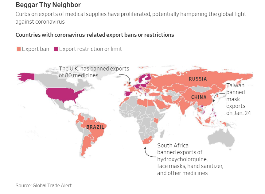 Even wonderful Taiwan & South Korea had face mask export bans. So if u are outraged by President Trump, please remember to not be selectively outraged as not just a US policy but many across the globe. Some go as far as hoarding medical global supplies.  https://www.wsj.com/articles/as-countries-bar-medical-exports-some-suggest-bans-may-backfire-11585992600