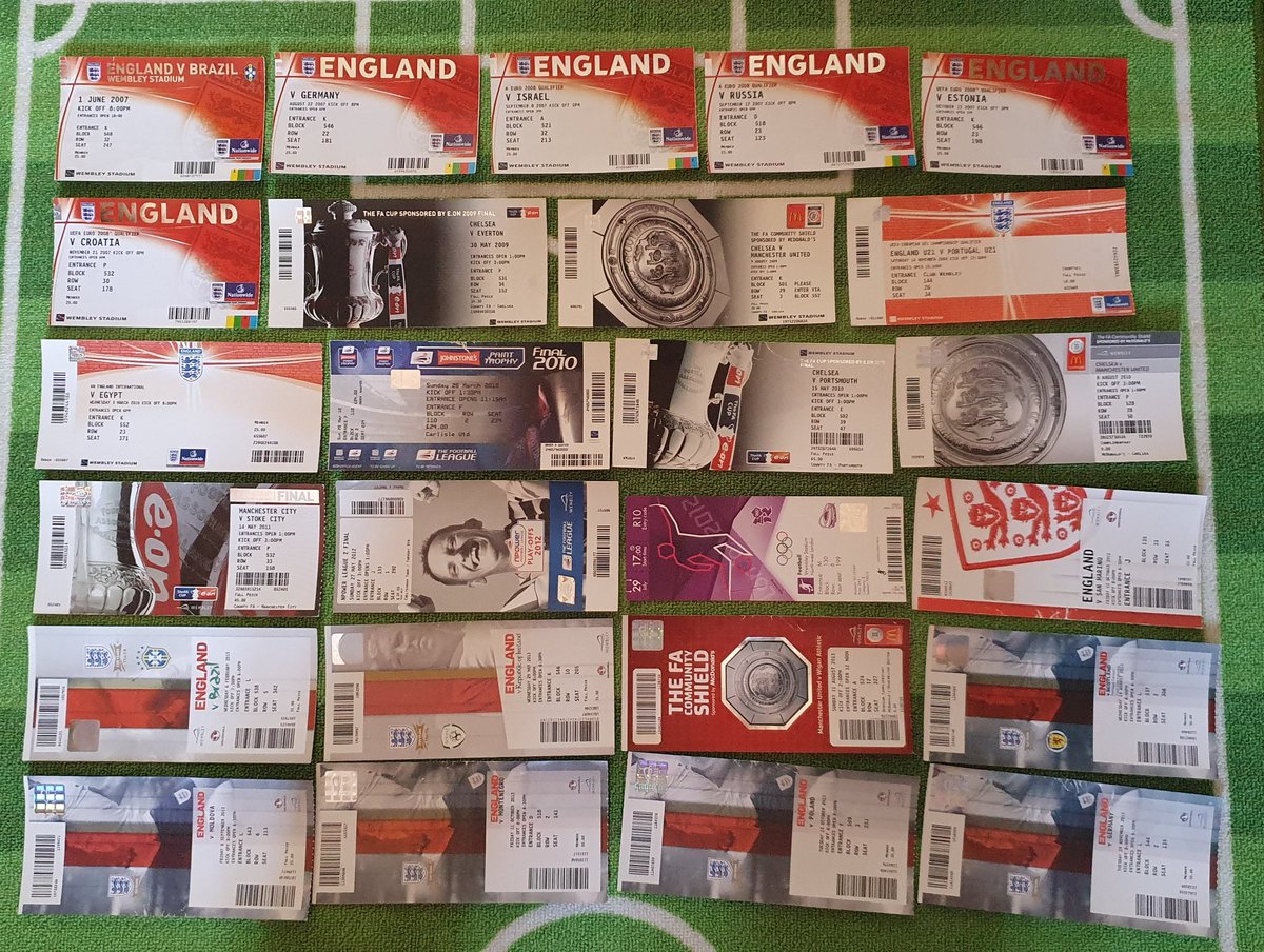 Been to 46 matches at the new Wembley stadium and got a ticket stub from them all.