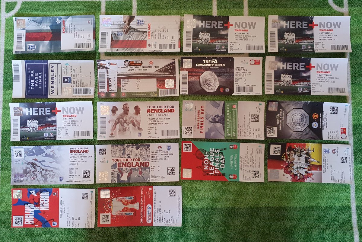 Been to 46 matches at the new Wembley stadium and got a ticket stub from them all.