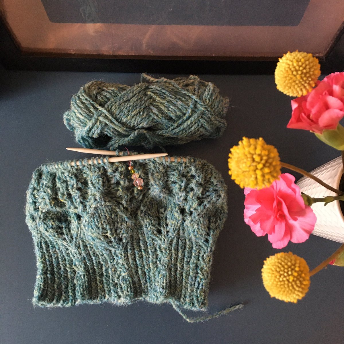 knitmastery's tweet photo. My Aestlight grew a bit, as did my Peppermint Leaves (designs by @shetlandtrader and Clare Devine), not a huge change to be seen but they’ve come on since last time (and since these photos too!). 

Hope everybody is keeping safe and well. #StayHome 4/4 https://t.co/LQFmn0UOHR