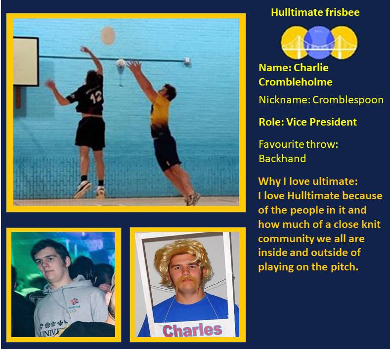 Introducing the committee: Vice President
VP manages entry into tounaments, and game related communications with other clubs, as well as acting as spirit captain.

#hulluni #hullsport #ultimatefrisbee