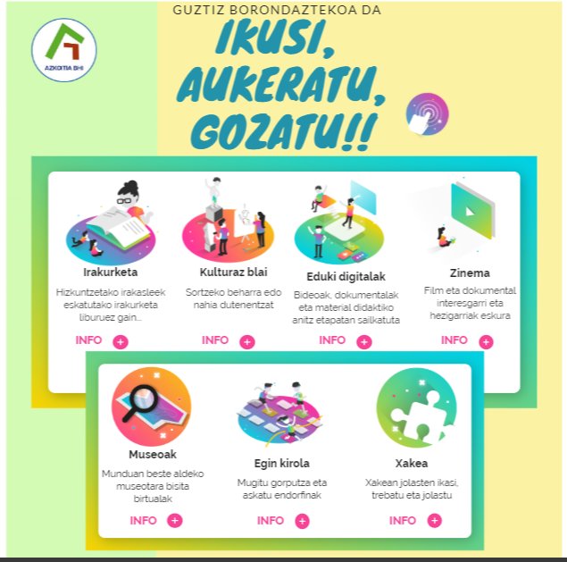 AzkoitiaBHI's tweet photo. Etxeratze egoeran pasa behar ditugula apirileko opor hauek kontuan edukita, eta orain arteko dinamika positiboak ez apurtzeko nahiarekin, guztiz borondatezko baliabideak eskaini ditugu @AzkoitiaBHIn https://t.co/NytBz4ZzH6