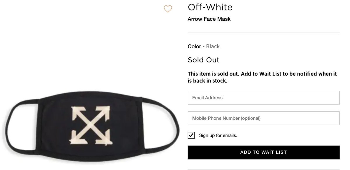 the Off White mask was a more modest 95 bucks before it sold out 