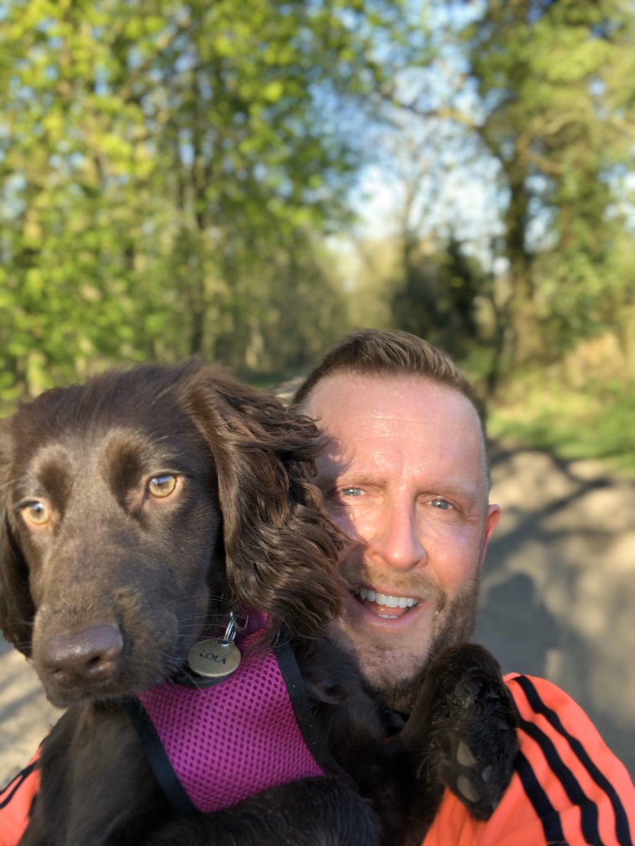 GregAndrewsMRI's tweet photo. This morning I was supposed to be running around the City competing in the Adidas Run London challenge. 

Instead I ran with my running partner Lola (making sure we socially distanced). She won of course and got the medal 🥇@cityrunsLDN 

#1HourVirtualChallenge #CityRunsLDN https://t.co/ehAbnkV4Dy