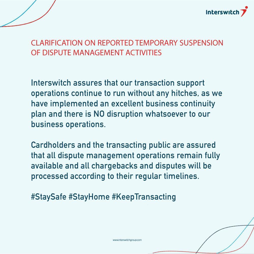 TianaGabrielle's tweet photo. Interswitch E-payment channels are available. Please disregard any SMS, emails, post saying otherwise.
The link below is a formal communication from Interswitch. 👍
#KeepTransacting
#Verve
#Interswitch
https://t.co/B2HG7wI6Y4 https://t.co/j5NY1JQeqn