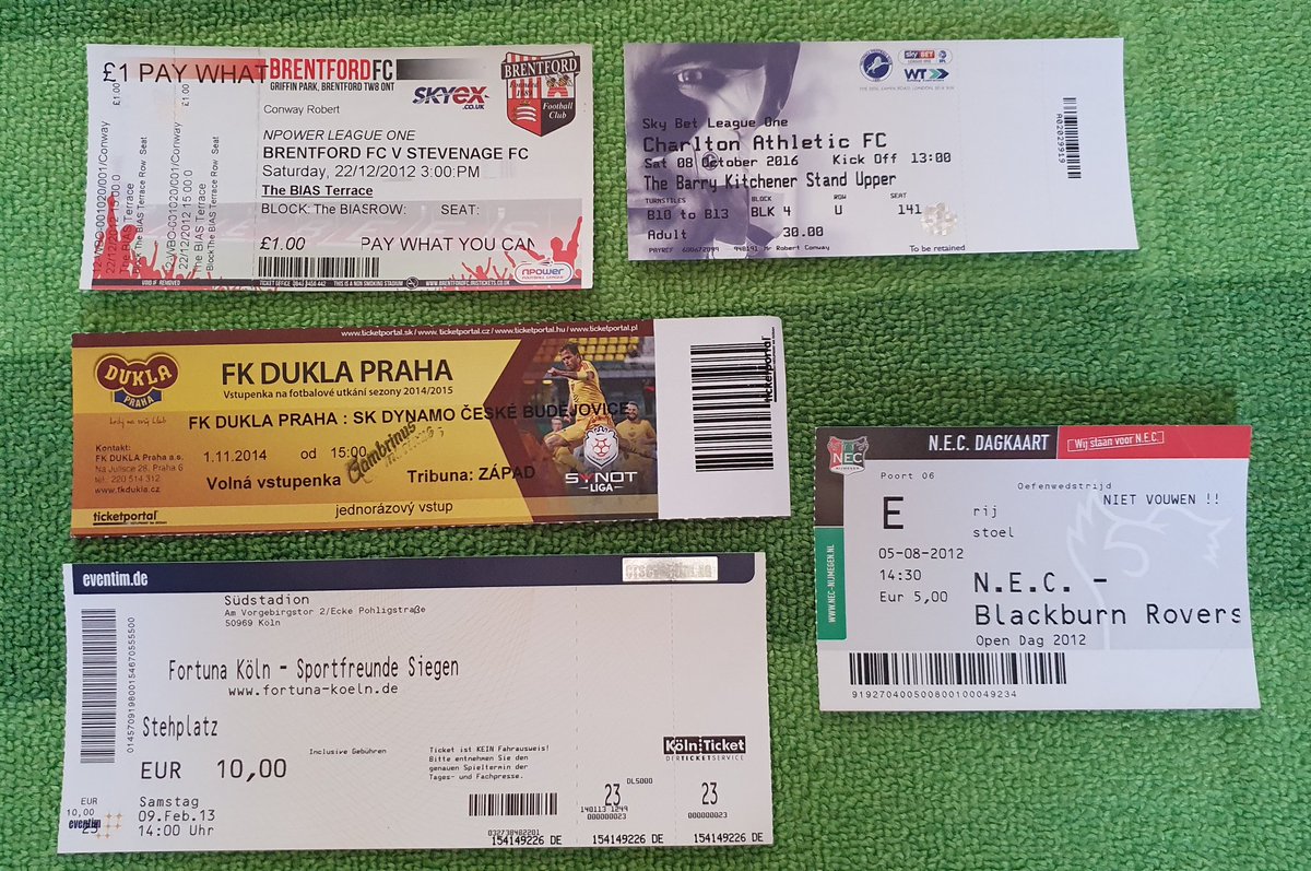 Tickets from stadium tours I've done, tickets from some special matches I've been to over the years as well as 5 tickets for matches I was aiming for but never took place!(Postponed/Rearranged or in NEC vs Rovers case not ever played at all)